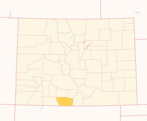 Map of the County Conejos (Colorado, US) showing the Federal State with the highlighted County