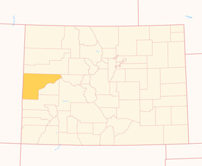Map of the County Mesa (Colorado, US) showing the Federal State with the highlighted County
