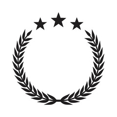 Black laurel wreath with three stars on white background award