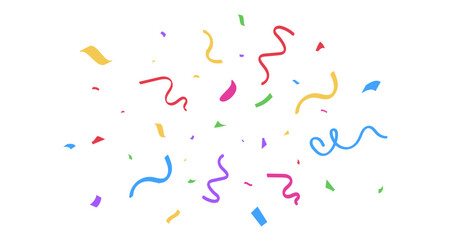 Confetti color falling on transparent background. Bright colorful tinsel. Party backdrop. Holiday design element. Festive firework. Carnival celebration. Birthday serpentine decor.Vector illustration