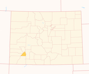 Map of the County San Juan (Colorado, US) showing the Federal State with the highlighted County