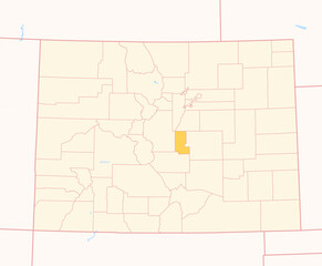 Map of the County Teller (Colorado, US) showing the Federal State with the highlighted County
