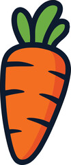 Simple cartoon carrot illustration with green leaves
