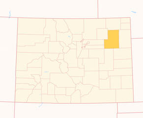 Map of the County Washington (Colorado, US) showing the Federal State with the highlighted County