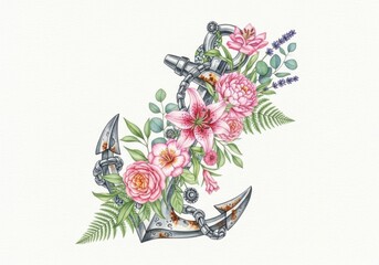Floral Anchor Nautical Art Floral Design Elements