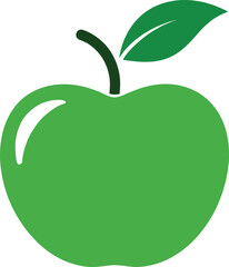 Simple green apple with leaf and stem