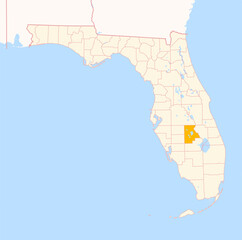 Map of the County Highlands (Florida, US) showing the Federal State with the highlighted County