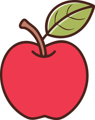 Simple cartoon red apple with stem and leaf