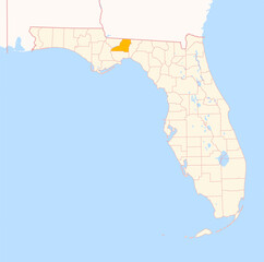 Map of the County Leon (Florida, US) showing the Federal State with the highlighted County
