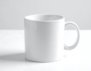 Plain white mug on a light surface