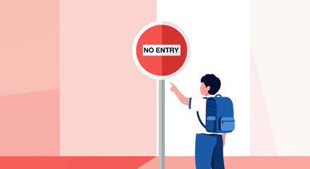 Student Points At A 'No Entry' Sign Emphasizing Restrictions And Access Limitations