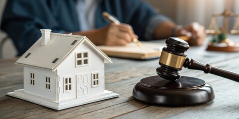 Real Estate Law Gavel and House Model Composition, Legal Dispute Concept, Property Law Real estate, legal dispute