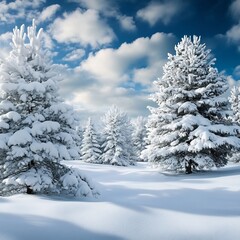 snow covered pine trees