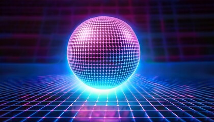 futuristic golf ball on a glowing grid with vibrant pink and blue lights modern and abstract technology concept ideal for digital art projects
