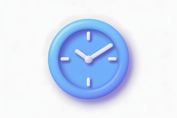Minimalist blue clock icon showing time on a white background in 3d rendering