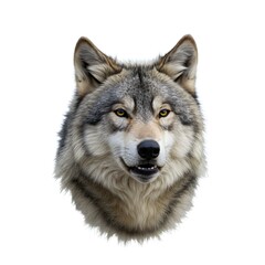 Fototapeta premium The head of a majestic wolf, showcasing its intense gaze and detailed fur pattern. The image captures the wild spirit and beauty of this remarkable creature