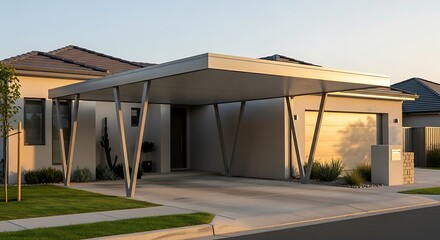 Fototapeta premium Modern Carport Design in Front of a Home.