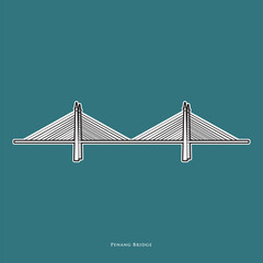 Vector illustration of Penang Bridge, an iconic bridge connects Penang Island to Penang Mainland