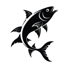 Stylized black and white illustration of a leaping fish