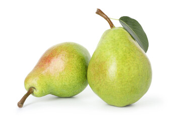 Two whole ripe pears isolated on white