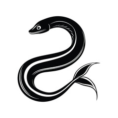 Stylized black and white illustration of a serpent eel with stripes