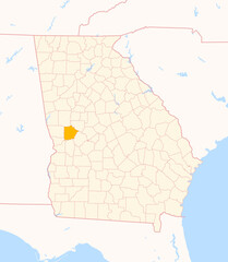 Map of the County Talbot (Georgia, US) showing the Federal State with the highlighted County