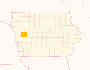 Map of the County Crawford (Iowa, US) showing the Federal State with the highlighted County