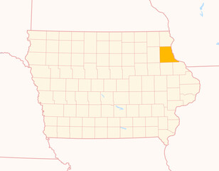 Map of the County Clayton (Iowa, US) showing the Federal State with the highlighted County