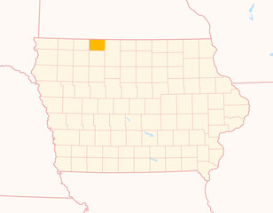 Map of the County Emmet (Iowa, US) showing the Federal State with the highlighted County