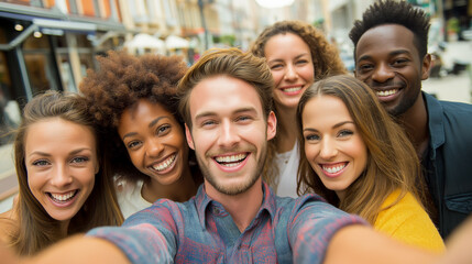 Obraz premium group of happy friends
