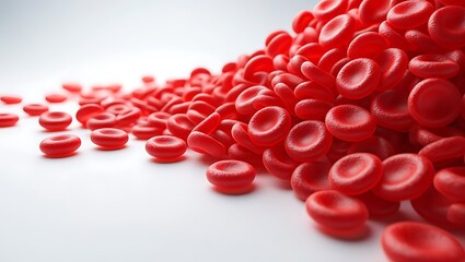 Human red blood cells erythrocytes flowing through blood vessel microscopic view