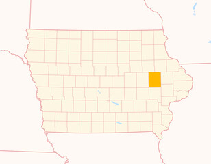 Map of the County Linn (Iowa, US) showing the Federal State with the highlighted County