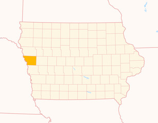 Map of the County Monona (Iowa, US) showing the Federal State with the highlighted County