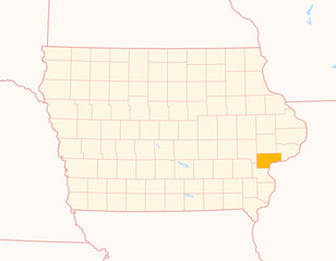 Map of the County Muscatine (Iowa, US) showing the Federal State with the highlighted County