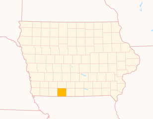 Map of the County Ringgold (Iowa, US) showing the Federal State with the highlighted County