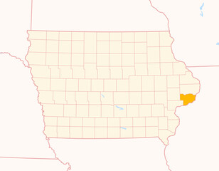 Map of the County Scott (Iowa, US) showing the Federal State with the highlighted County
