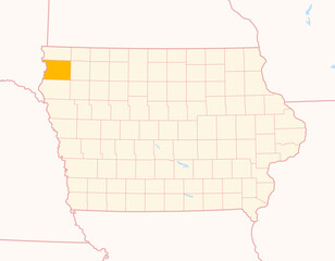 Map of the County Sioux (Iowa, US) showing the Federal State with the highlighted County