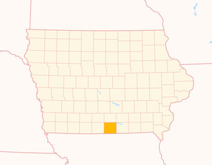 Map of the County Wayne (Iowa, US) showing the Federal State with the highlighted County