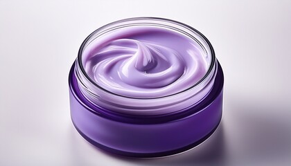 light purple cream in a circular container showcasing a smooth swirled texture ideal for skincare or haircare applications no background white background