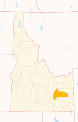 Map of the County Bingham (Idaho, US) showing the Federal State with the highlighted County