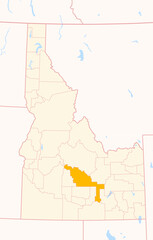 Map of the County Blaine (Idaho, US) showing the Federal State with the highlighted County
