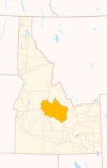 Map of the County Custer (Idaho, US) showing the Federal State with the highlighted County