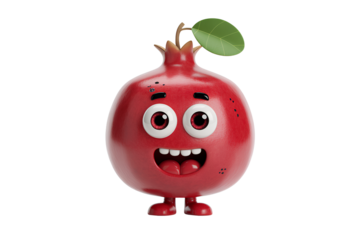 Happy cartoon pomegranate character fruit isolated on a transparent background