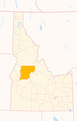 Map of the County Valley (Idaho, US) showing the Federal State with the highlighted County