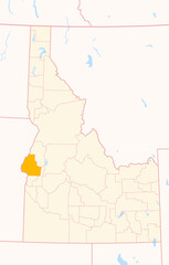 Map of the County Washington (Idaho, US) showing the Federal State with the highlighted County