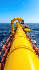 Bright Yellow Offshore Pipeline in Blue Ocean