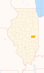 Map of the County Douglas (Illinois, US) showing the Federal State with the highlighted County