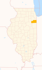 Map of the County Kankakee (Illinois, US) showing the Federal State with the highlighted County