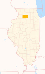 Map of the County Lee (Illinois, US) showing the Federal State with the highlighted County