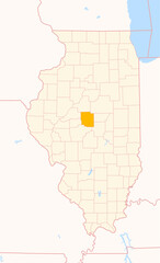 Map of the County Logan (Illinois, US) showing the Federal State with the highlighted County